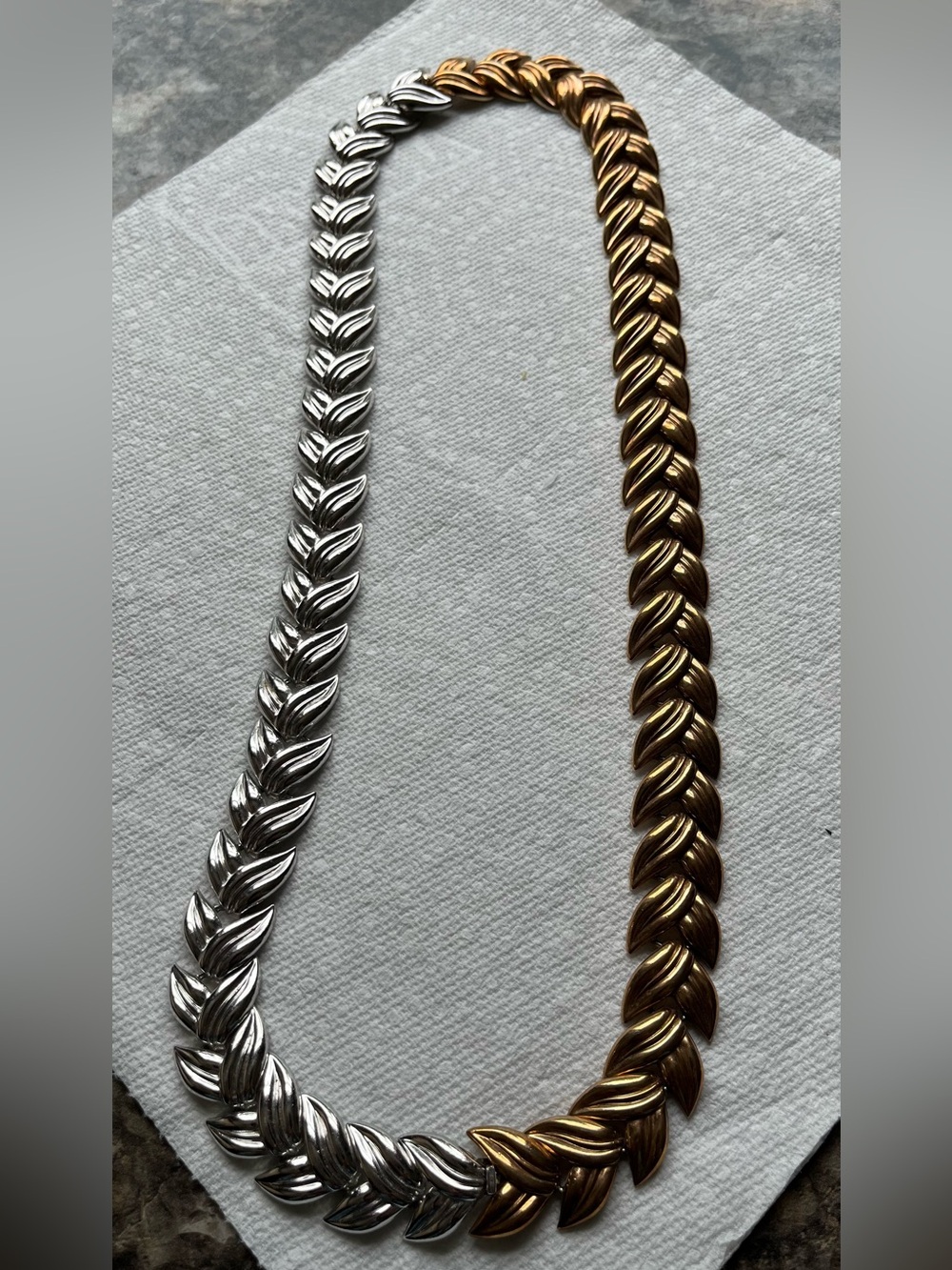 Women’s Vintage Two-Tone Leaf Link Necklace - Silver & Gold